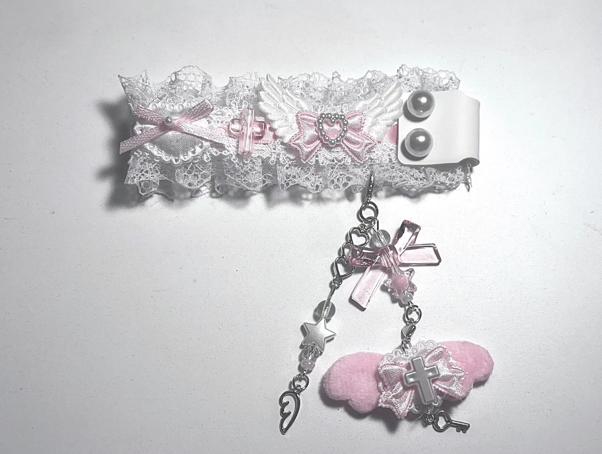 Lace Black And Pink Keyboard Ribbon Charm