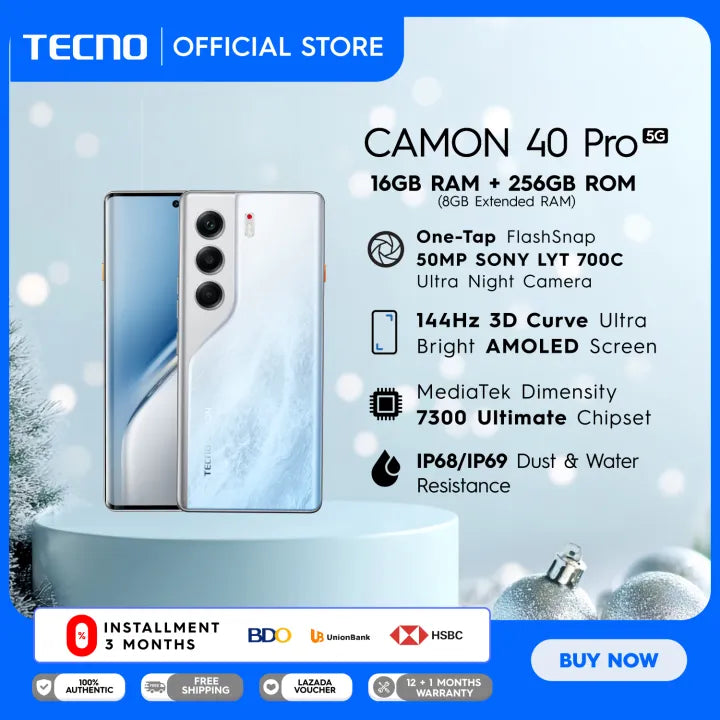 TECNO CAMON 40 Pro 5G Smartphone | 12GB+256GB / 8GB+256GB | Dimensity 7300 Ultimate Processor | 50MP OIS Main Camera | 5200mAh Battery | 45W Super Charge
