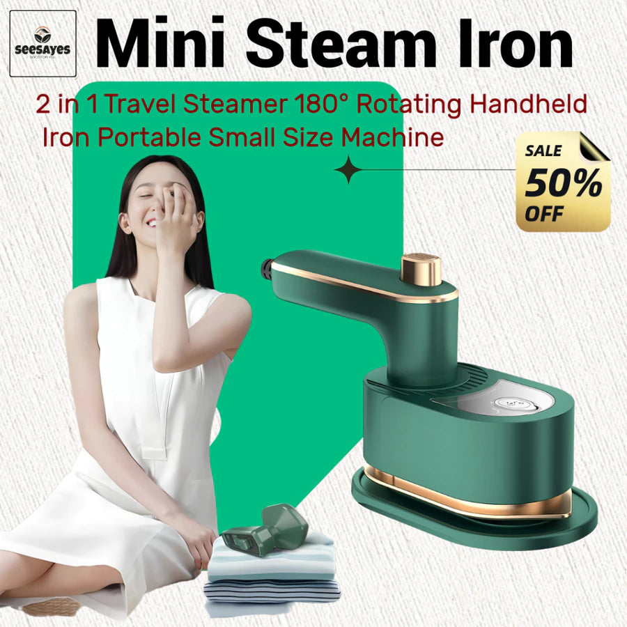 Mini Steam Iron 2in1 Travel Garment Steamer 180° Rotating Portable Handheld Wrinkle Remover Pro